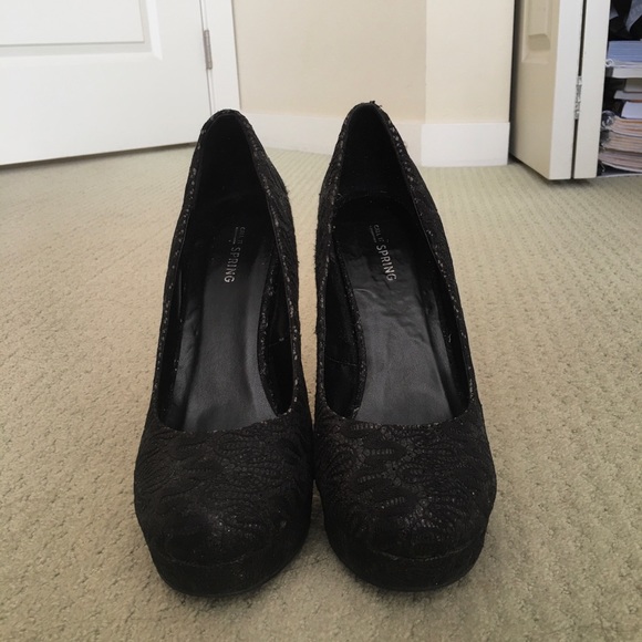 Call it spring glamorous black lace sparkly heels - Picture 2 of 3